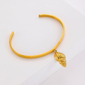 Động vật biển kỳ nghỉ vỏ rùa Seashell Mặt dây chuyền mở vòng đeo tay <span class=keywords><strong>Bangle</strong></span> mạ vàng xỉn miễn phí thép không gỉ trang sức - Product Image 5