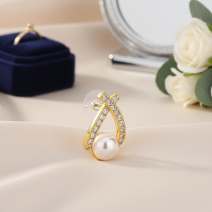 FINLO Boucles d'oreilles rondes en imitation perle plaquées or 18 carats pour femmes, hypoallergéniques, 14 mm - Product Image 3