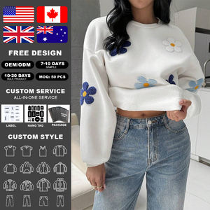 Sudadera KingSen con Cuello Redondo y Bordado de Flores en 3D, Estilo Nuevo, Corte Holgado, Efecto Adelgazante, Informal, Manga Larga, Deportiva - Product Image 2