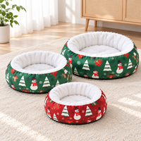 Lit pour chien moderne et confortable en peluche, design donut, pour l'hiver et Noël, avec rebord en forme de grotte, écologique, durable, en velours lavable, base antidérapante, direct usine