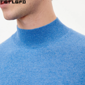 Pull en cachemire à col montant personnalisé pour homme, bleu bleuet, tricoté, luxe, vente en gros - Product Image 4