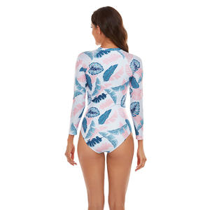 Maillot de bain une pièce à manches longues pour femmes athlétique éruption garde fermeture éclair imprimé fleuri <span class=keywords><strong>surf</strong></span> maillot de bain maillot de bain - Product Image 4