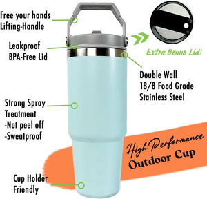 Factory Wholesale Promotional Travel Camping Car Coffee Milk 20oz 30oz <b>Double</b> <b>Wall</b> Stainless Steel Tumbler with Handle and Straw - Product Image 2