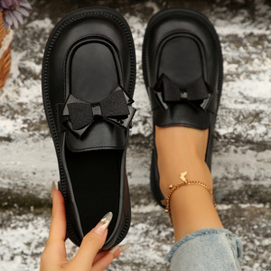 Zapatos de Mujer de Piel con Lazo, Estilo Británico, de Dos Usos, de Caña Baja, Sin Cordones, Talla Grande, Nueva Colección de Primavera - Product Image 2