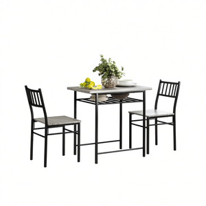 Ensemble de salle à manger moderne 3 pièces avec structure en métal et chaises à dossier en lattes pour des repas confortables - Product Image 1