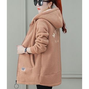 Women's Fleece <b>Lined</b> Hooded <b>Coat</b> Thick Warm Zipper Long Sleeve Loose Fit Autumn Winter Outerwear - Product Image 4