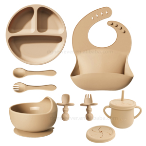 La vendita calda 8 pezzi Set di alimentazione in Silicone per bambini classico include ciotola con cucchiaio per bavaglini per bambini prezzo di fabbrica stoviglie da pranzo per bambini - Product Image 2