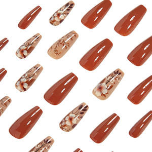 Juego <span class=keywords><strong>de</strong></span> 24 Uñas Postizas <span class=keywords><strong>de</strong></span> <span class=keywords><strong>Ballet</strong></span> Otoño Invierno, Color Marrón, Estilo Francés Dulce, con Diseño <span class=keywords><strong>de</strong></span> Flores, las Más Vendidas - Product Image 2