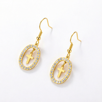 Boucles d'oreilles pendantes ovales mini créatives Gaovo tendance avec croix, en acier inoxydable 304, résistantes au ternissement, avec zirconiums cubiques blancs, bijoux d'oreille à la mode