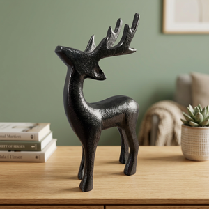 Artisan Design Decorative Reindeer Aluminium Christmas Sculpture with <b>Black</b> Finish Tabletop <b>Display</b> - Product Image 1