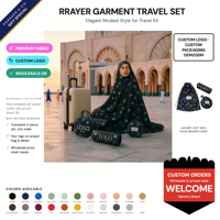 Ensemble de prière de voyage personnalisé 3 pièces : tapis de prière, pochette, logo personnalisé, faible MOQ, vente en gros, OEM, ODM