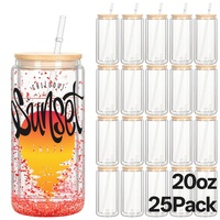 Entrepôt aux États-Unis Gobelet en verre de sublimation à double paroi avec couvercle en bambou et paille pré-percée de 20 oz 16oz SnowGlobe Can
