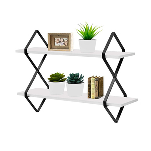 Muebles para el Hogar, Estante de Pared Moderno de Madera <span class=keywords><strong>Blanca</strong></span> de 2 Niveles, <span class=keywords><strong>Diseño</strong></span> Flotante para Hogar u Hospital, Estantería Colgante para Libros - Product Image 1