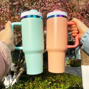 Lot de 4 gobelets isothermes en acier inoxydable plaqué arc-en-ciel orange H2.0 de 40 oz avec poignée, personnalisables avec logo, pour gravure laser - Product Image 2
