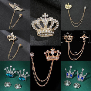 Broches de Corona de Estilo Retro <span class=keywords><strong>para</strong></span> Fiesta, de Aleación Metálica con Cristales de Imitación, Multi-Estilo, <span class=keywords><strong>para</strong></span> <span class=keywords><strong>Traje</strong></span> de Hombre, Cuello de <span class=keywords><strong>Camisa</strong></span>, Borla, Insignia - Product Image 2