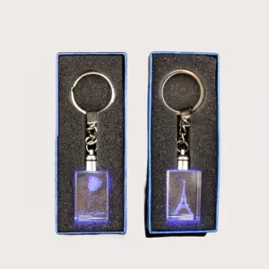 Fancy Cheap Customized Design Engraved Crystal Key Chain Handmade Colorful 3D Laser Engraved Crystal Keychain Fashion Key Ring