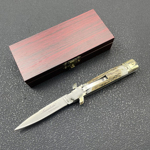 Coltello Tascabile Pieghevole Italian Mafia AKC in Acciaio D2 con Manico in Ottone e Corno Naturale, Affilato, EDC, per Sopravvivenza Outdoor, Caccia e Uso Tattico - Product Image 4