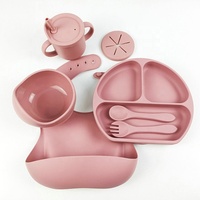 Kit de vaisselle pour bébé sans BPA, ensemble de vaisselle en silicone pour nourrissons, assiette à ventouse, bavoir imperméable, bol, tasse, cuillère, fourchette, tapis d'alimentation pour bébé
