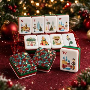 Set Mahjong Americano per Ospiti Natalizi con 160 Tessere Ecologiche in Acrilico per Giochi Post-<span class=keywords><strong>Cena</strong></span> e Set Regalo per Feste Natalizie - Product Image 4