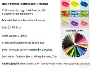 الحد الأدنى للطلب 30 قطعة – عصابات عرق مع شعار مخصص، عصابات رأس للباسكت بول واللياقة البدنية والتنس الرياضي، قابلة للتمدد وحماية - Product Image 2
