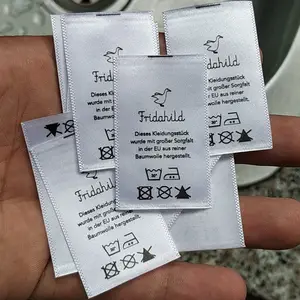 Fabrik Großhandel Kleidung Etiketten Satin band Stoff Material Wasch pflege Etiketten Barcode Kleidung Kleiderbügel Etiketten Aufkleber