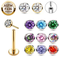 TOP-ELF F136 Clous d'oreille en titane sans filetage, Zircon 5A, Piercing de nez, Boucles d'oreilles populaires, Clous de nez, Bijoux de piercing tendance