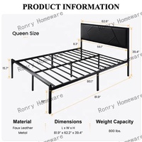 Lit double en métal pour chambre à coucher moderne avec tête de lit plateforme cadre de lit base grand lit en métal