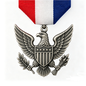 Medalla Patriótica de Aleación de Zinc Plateada con Escudo de Águila y Cinta Roja, Blanca y Azul, Recuerdo - Product Image 1