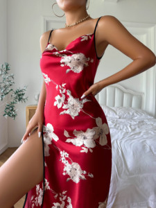 Summer New Sexy Retro Slim Fit <strong>Maxi</strong> Dress Irregular Print Strap <strong>Nightdress</strong> - Product Image 4