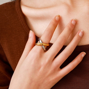 Stainless Steel <b>Ring</b> Geometric Open X Shape 18k Gold Plated Two Tone Women's Fashion Jewelry Gift - Product Image 2