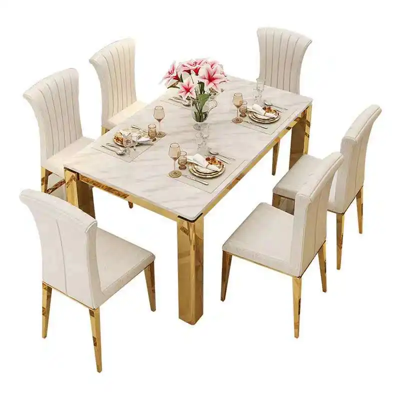 Mesa de jantar longa de mármore johor bahru e cadeiras onyx royal