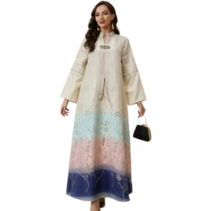 Vestido Abaya Islámico de Lujo para <span class=keywords><strong>Mujer</strong></span>, con Bordado Floral, Cuello en V, Modesto, para Boda Musulmana, Eid, en Tela Jacquard de Poliéster Transpirable - Product Image 1