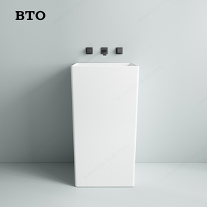Lavabo de <span class=keywords><strong>Pedestal</strong></span> <span class=keywords><strong>con</strong></span> Columna y Tazón Integrado, Blanco Liso, para Baños Pequeños y Proyectos Hoteleros - Product Image 5
