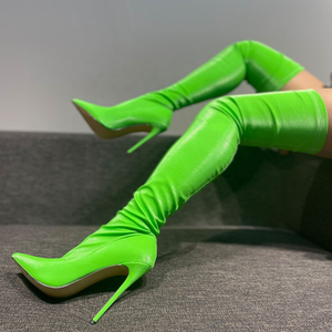 Botas Largas por Encima de la Rodilla, Color Verde Fluorescente, Primavera 2022, Ajustadas al Cuerpo, con Tacones de Aguja, para Adolescentes y Mujeres - Product Image 3
