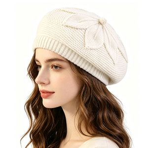 Béret en crochet doux et décontracté pour <span class=keywords><strong>femme</strong></span>, style français, chaud et confortable pour l'hiver et l'automne, bonnet d'<span class=keywords><strong>artiste</strong></span> <span class=keywords><strong>peintre</strong></span> - Product Image 1