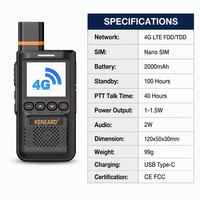 KENEARD KE-912 Talkie-walkie PoC 4G LTE Ultra Léger 99g 2000mAh 100H en veille Radio Push-to-Talk pour Restaurant, Commerce de Détail, Événements