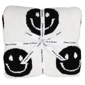 Bom Preço Tapeçaria Acrílica Throw Blanket para Crianças Sorriso Rosto Checkered Design Combinação de Flanela Sherpa Fleece
