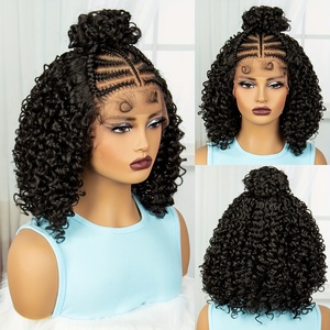 Pelucas Jennifer de Encaje Completo HD de Longitud Corta con Trenzas Africanas y Cabello de Bebé, Diseño de Trenzas Particionadas para Mujeres Negras - Product Image 1