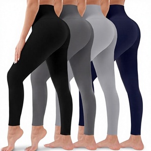 Leggings sportifs confortables à taille haute en tissu tissé Spandex/Nylon pour femmes - Longueur cheville - Product Image 3