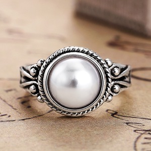 T0851 <b>Pearl</b> <b>Ring</b> 925 Silver Round White AAA Cocktail Wedding Bezel Setting Women's - Product Image 2