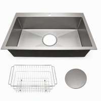 Évier de cuisine Thsink HSB830 en acier inoxydable 304, style coréen moderne, multifonctionnel, à cuve unique, fait main, noir mat, avec égouttoir