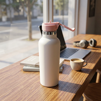 Gobelet isotherme OEM en acier inoxydable avec couvercle à paille rabattable, double paroi, anti-fuite, tasse de voyage avec poignée de transport amovible, personnalisable
