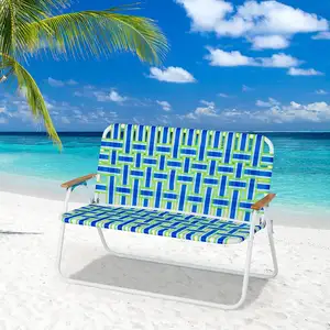 NPOT Lightweight Outdoor Picnic Seat Beach Chair For Balcony 2-person Foldable Garden Patio Chair With Armrest Fabric Modern