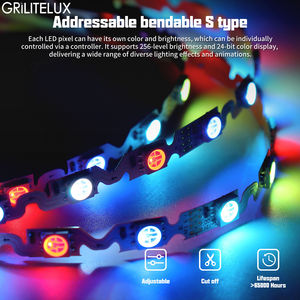 Tira de LED Multicolor en Forma de S con Flujo Dinámico, 12V, Efectos Dinámicos Continuos, SM16703 SMD5050, 6mm, Tira de LED RGB Direccionable - Product Image 5