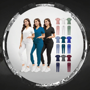 Tùy Chỉnh Của Phụ Nữ Điều Dưỡng Đồng Phục Bệnh Viện Y Tế Tẩy Tế Bào Chết Ngực Túi Cả Hai Cách Spandex Salon Đồng Phục Y Tá Thiết Lập Thêu - Product Image 3