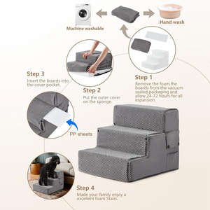 Pet Foam Stairs Grey 3 <b>Step</b> Non Slip Collapsible Dog <b>Steps</b> Easy Clean <b>Foldable</b> Multi Functional Pet Furniture - Product Image 1