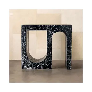 Tables console en marbre Marquina noir Tables d'appoint en pierre naturelle Décoration de la maison