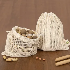 Conjunto de bolsas reutilizáveis de algodão orgânico, sacos para mercearia, compras, frutas, malha de algodão, laváveis