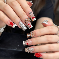 Nouvelles extensions d'ongles en acrylique épais 100 % pour enfants, forme cercueil, de luxe, faites à la main, à presser
