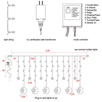 Guirlande lumineuse rideau 138 LED blanc chaud lune et étoile, étanche, prise UE, pour fenêtre, décoration Ramadan, Noël, mariage, chambre